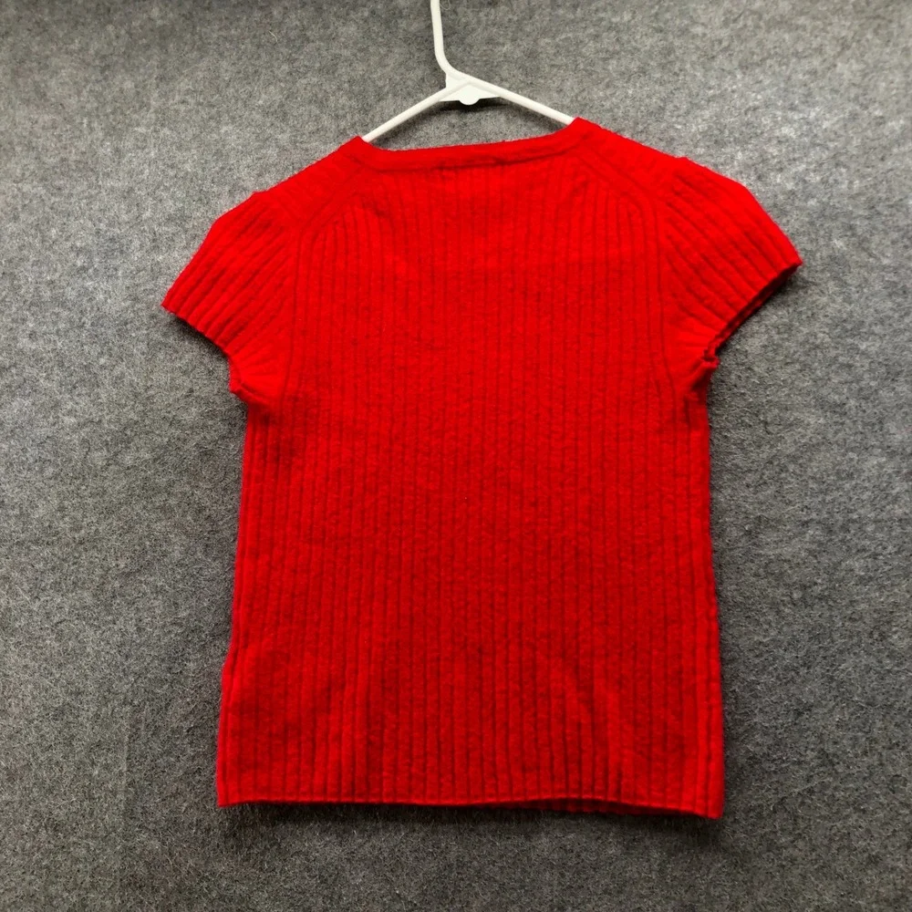 J Crew 100% Cashmere Short Sleeve Cherry Red Sweater Womens S Ribbed Crewneck